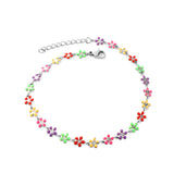 Stainless Steel 25 Mixed Color Peach Blossoms Anklet