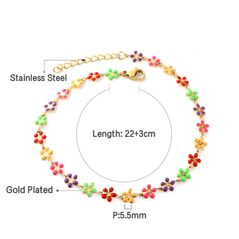 Stainless Steel 25 Mixed Color Peach Blossoms Anklet