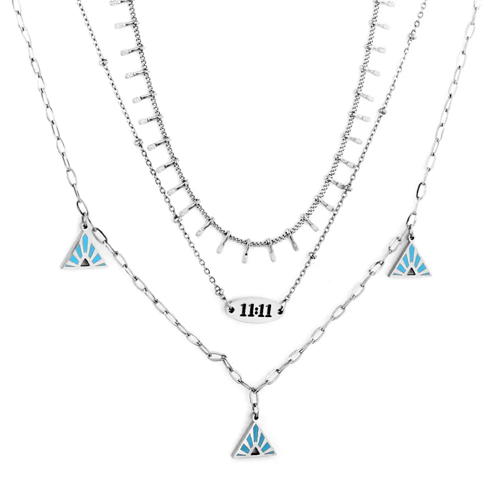 Blue Pyramid Accessories + Double 11 Accessory + Chain Triple Chain Necklace asonjewelry