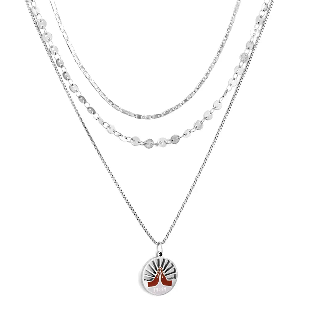 Round Mixed Color Double Palm Accessory+Double Matching Chain Triple Chain Necklace asonjewelry