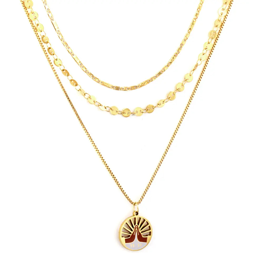 Round Mixed Color Double Palm Accessory+Double Matching Chain Triple Chain Necklace asonjewelry