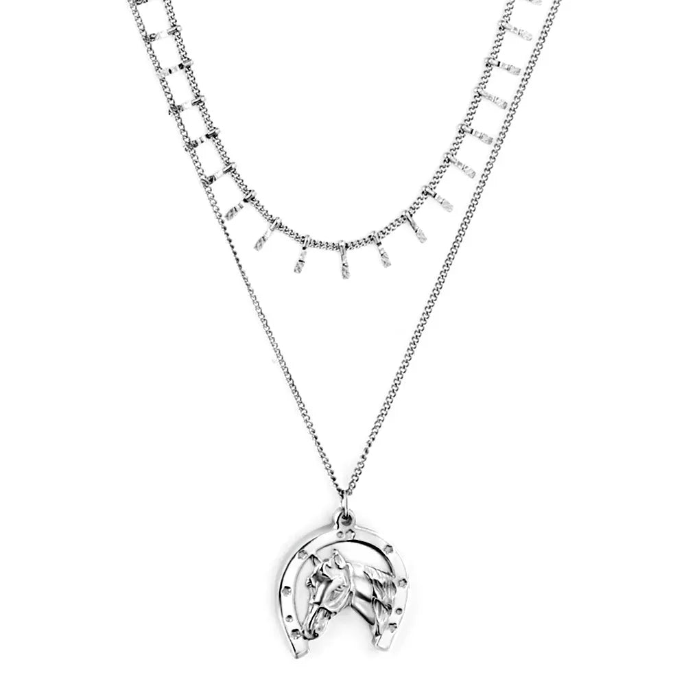Half Round Horse Head Accessory + Chain Double Chain Necklace asonjewelry