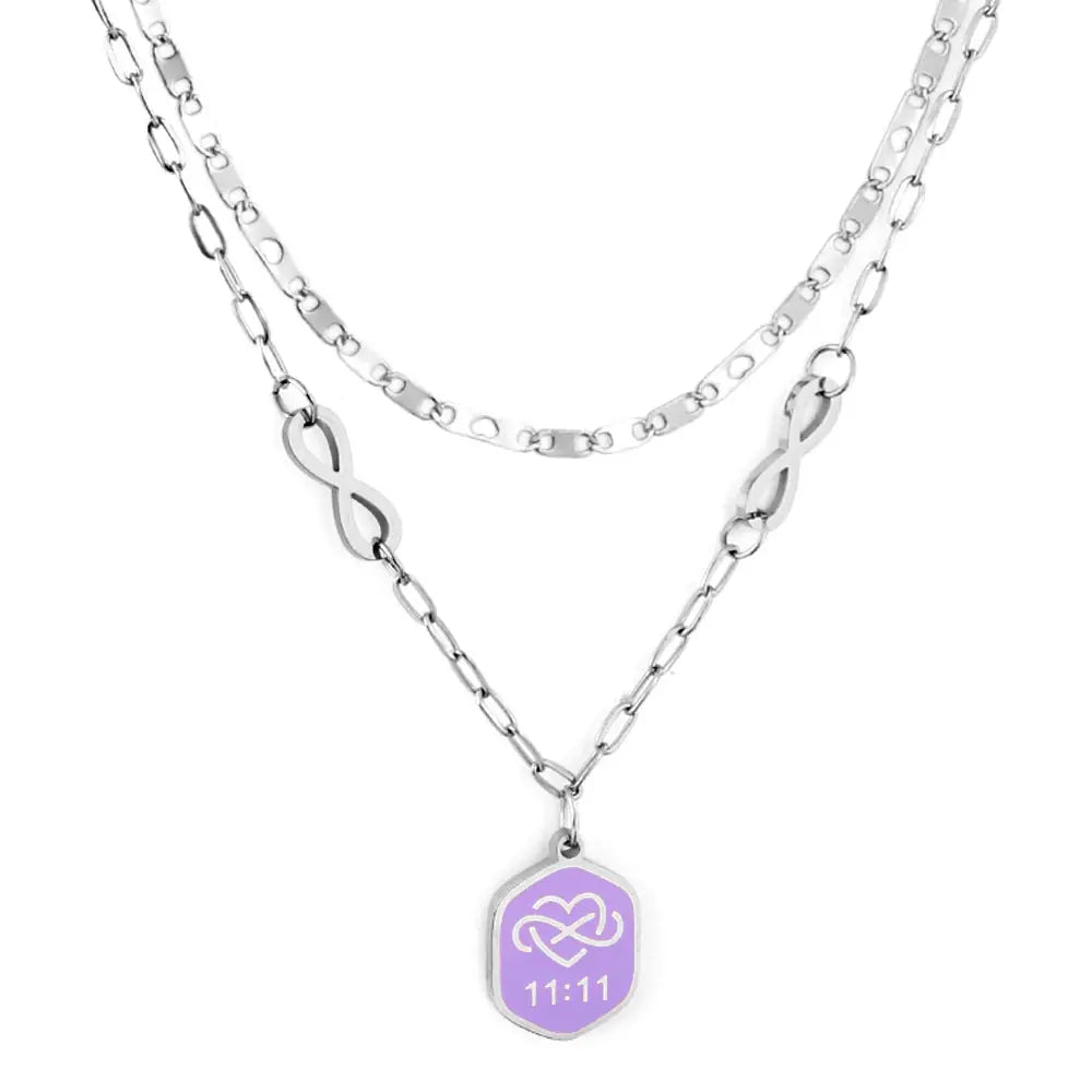 Purple Hexagon with Heart + Double 11 + Double 8 Accessories + Chain Double Chain Necklace asonjewelry