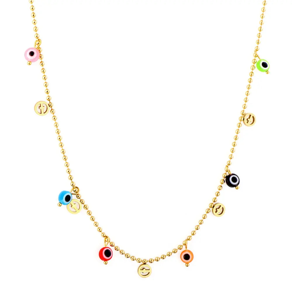 5 Circle Cross Accessories + 6 Mixed Color Eyeballs Necklace asonjewelry