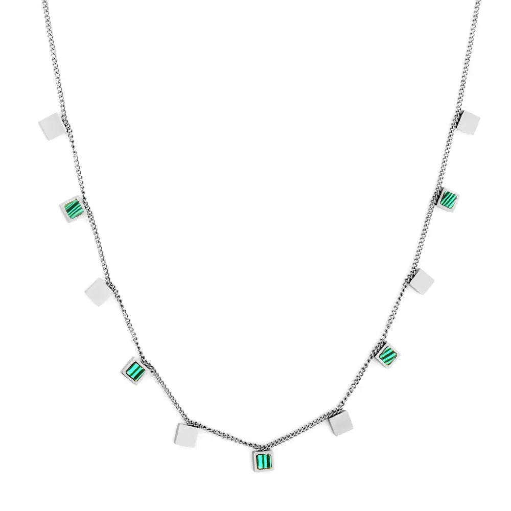 5 Square Green Drip Oil + 6 Square Accessories Necklace asonjewelry