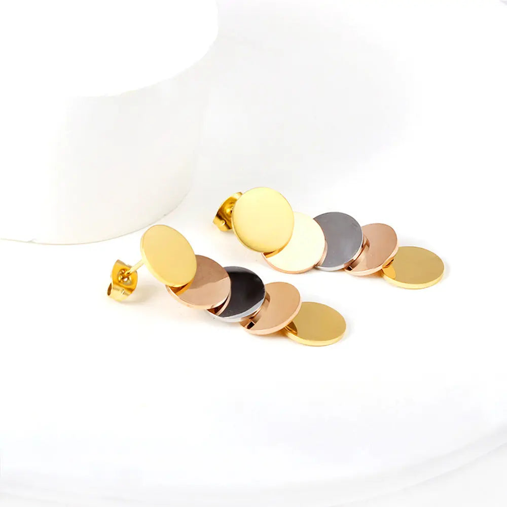 Stainless Steel Mixed Color Glossy Cut Stud Earrings asonjewelry