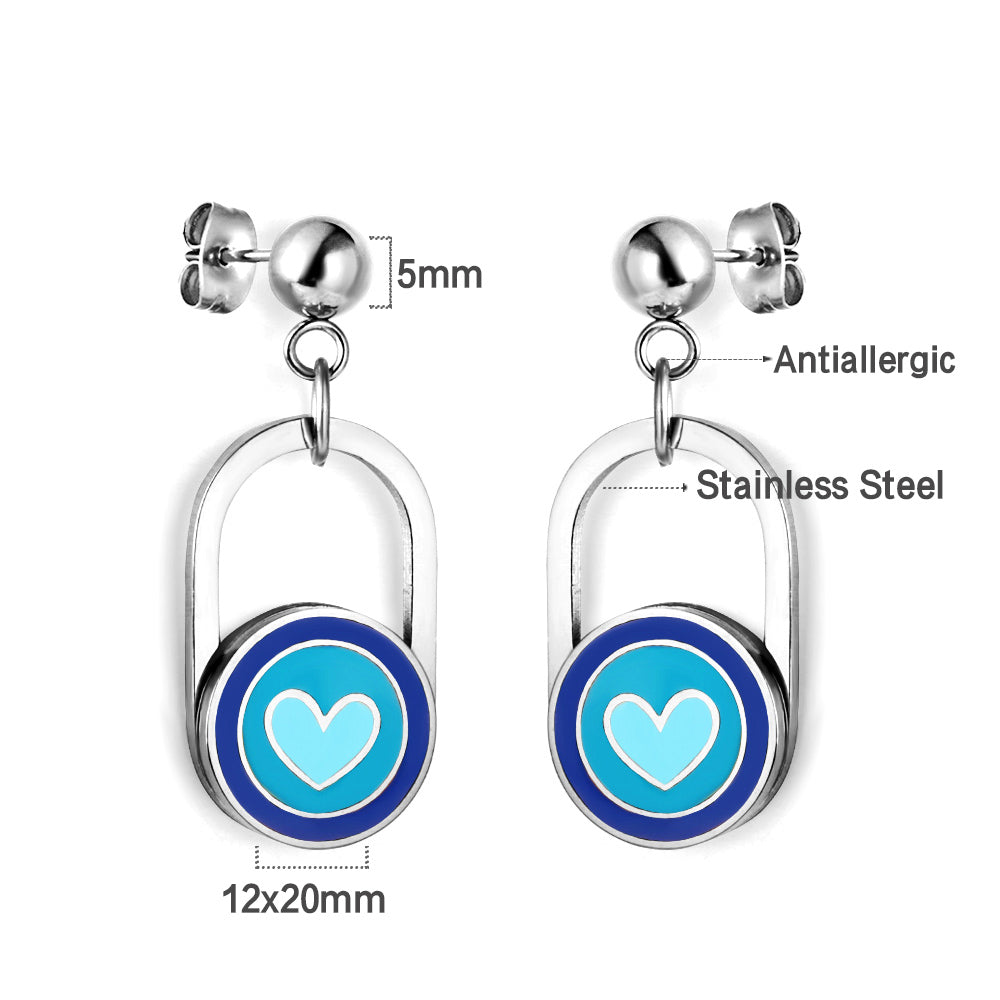 Pendientes de acero con forma de corazón azul