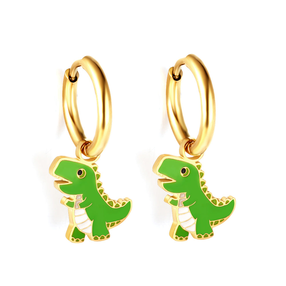 Stainless Steel 18k Gold Plated Dinosaur Earrings