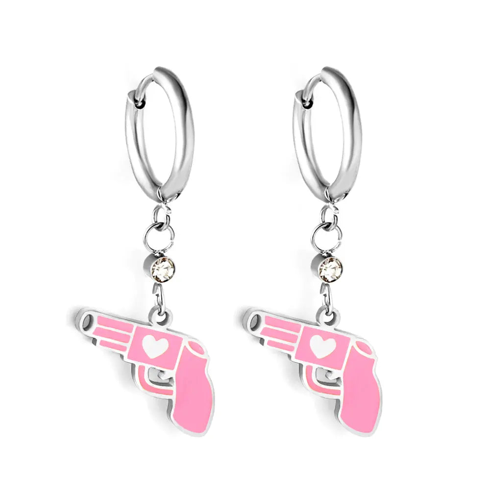 Stainless Steel Pink Gun Shape Earrings asonjewelry