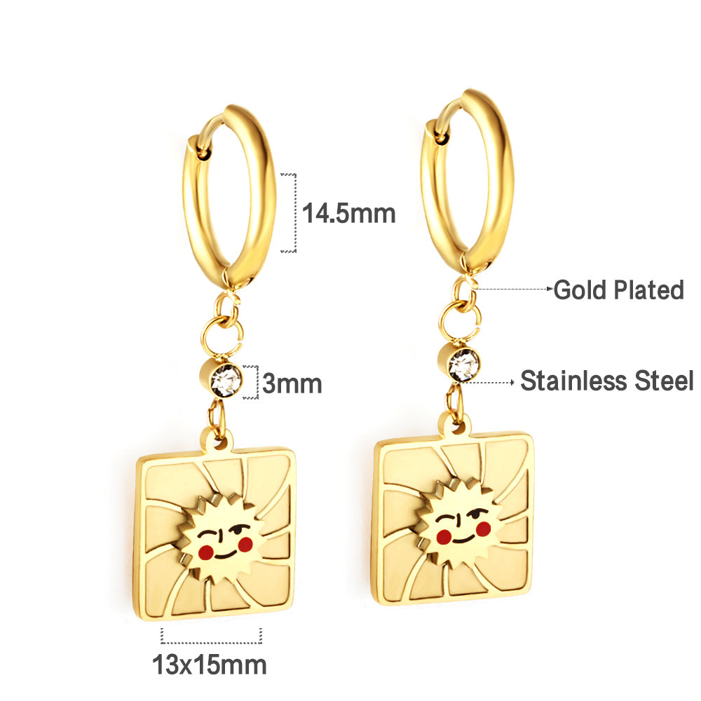 Stainless Steel Square Smiley Earrings