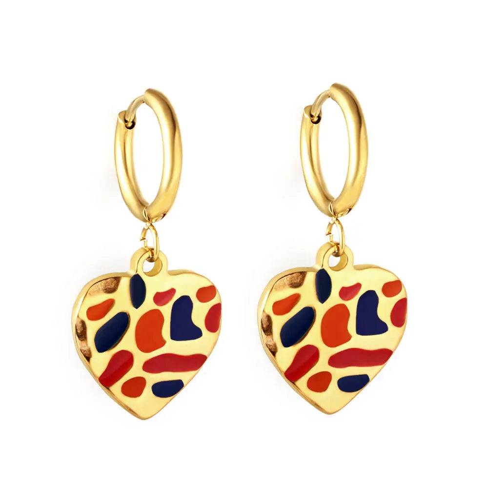Stainless Steel Multicolor Stone Heart-shape Earrings asonjewelry