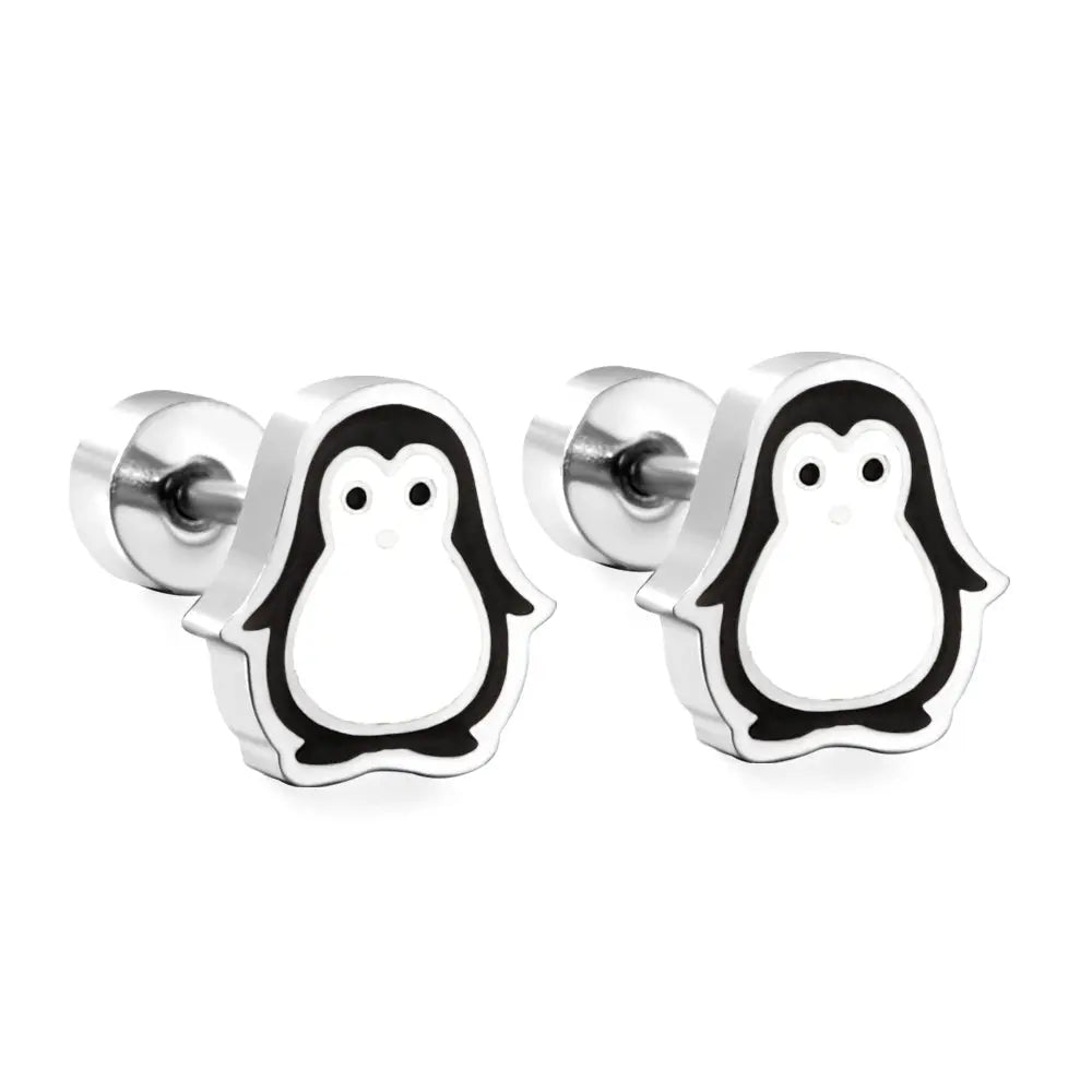 Stainless Steel Plug Mixed Color Penguin Stud Earrings asonjewelry