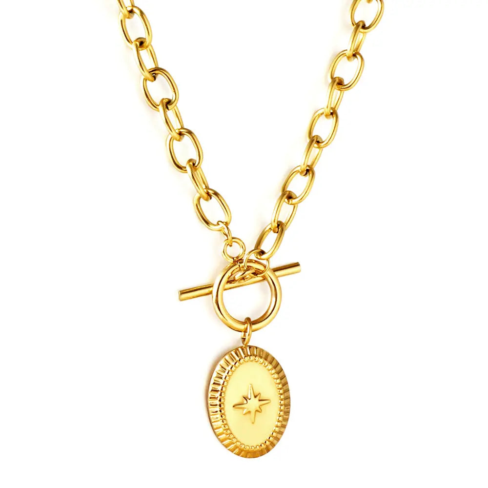 Stainless Steel Oval with Lucky Star Accessories Necklace asonjewelry