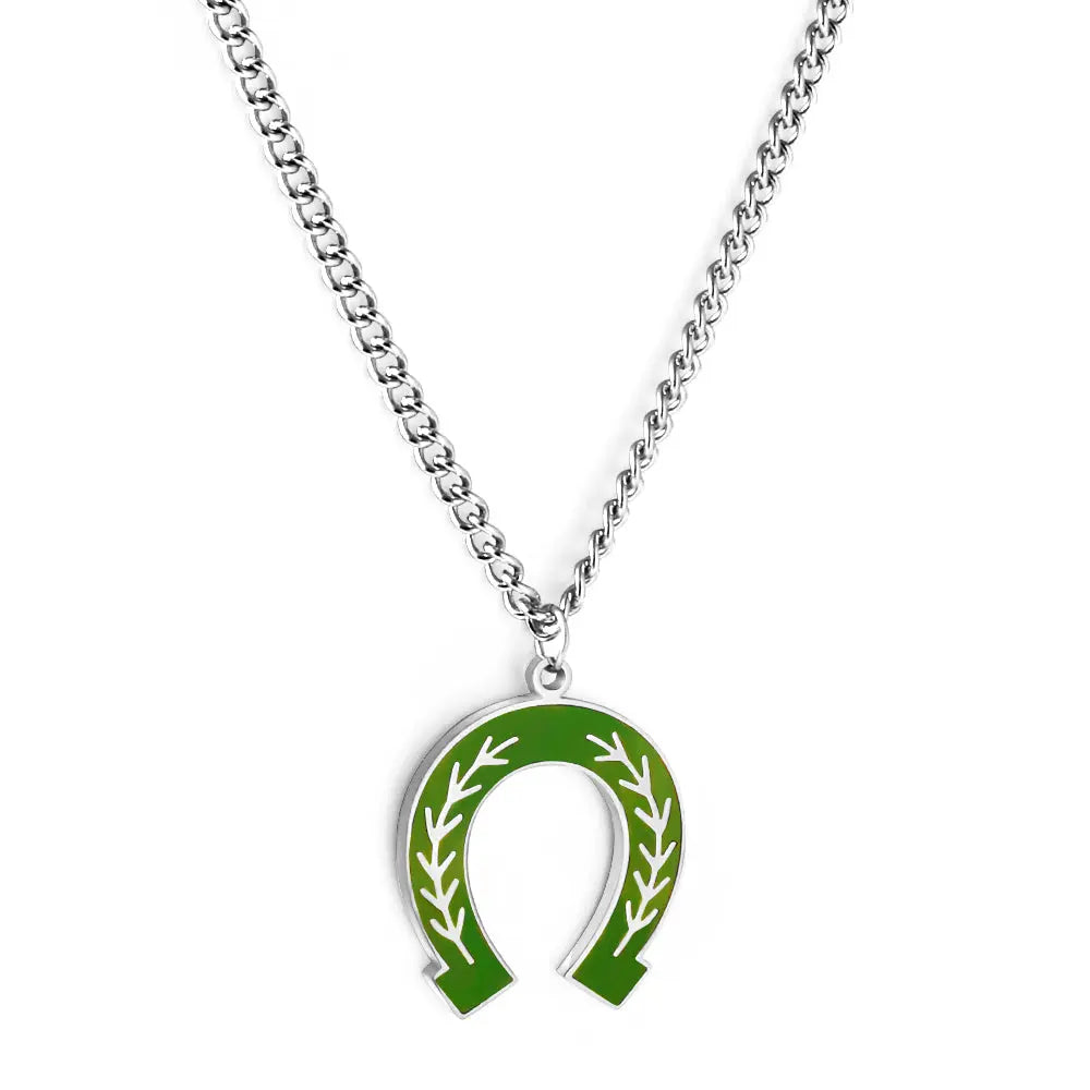 Stainless Steel Green Drop Oil Open Oval Willow Leaf Pattern Accessory Necklace asonjewelry