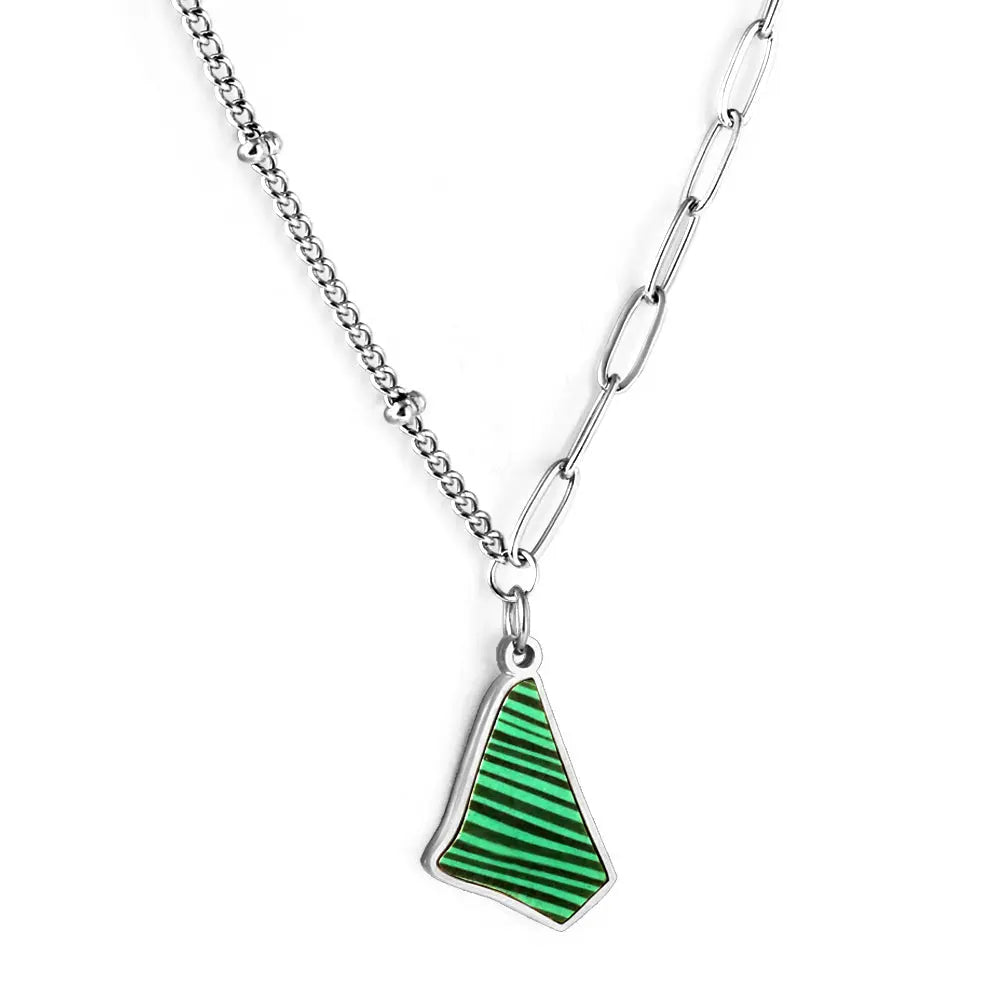 Stainless Steel Irregular Triangle Green Shell Accessories Necklace asonjewelry