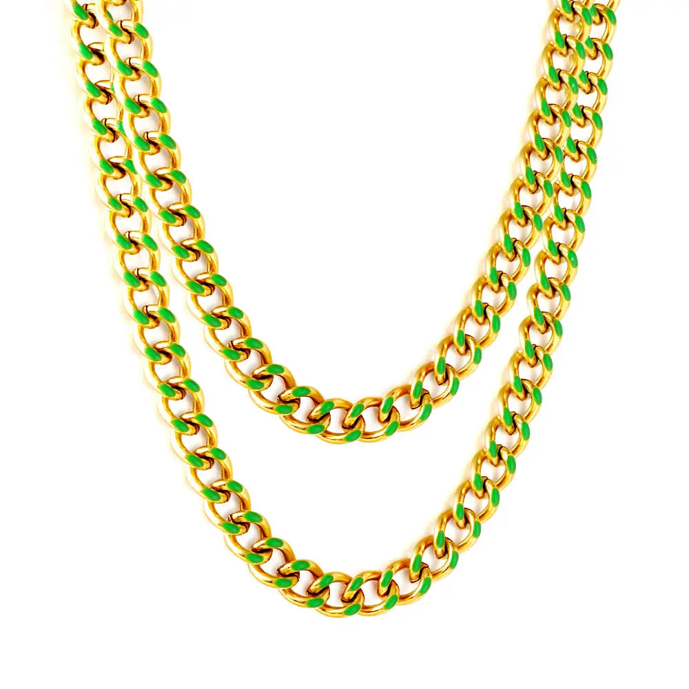 Stainless Steel 18k Gold Plated Green Drip Oil Chains asonjewelry