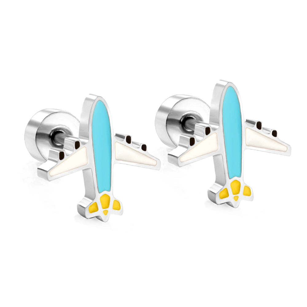 New Fashion Stainless Steel Screw Plug Mixed Color Airliner Stud Earrings asonjewelry