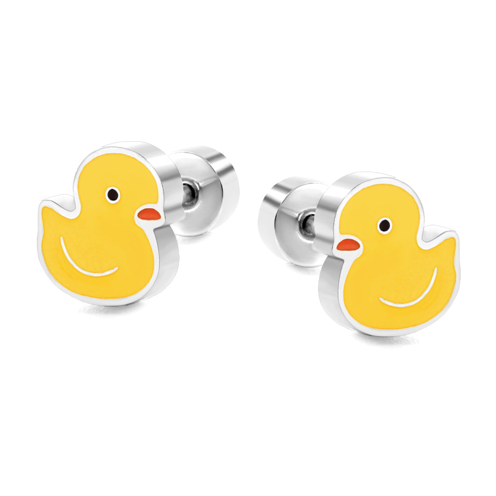 New Fashion Stainless Steel Screw Plug Little Yellow Duck Stud Earrings asonjewelry