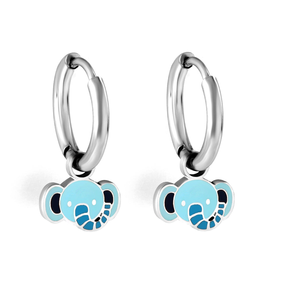 Stainless Steel Circle With Mixed-colored Elephant Head Earrings asonjewelry
