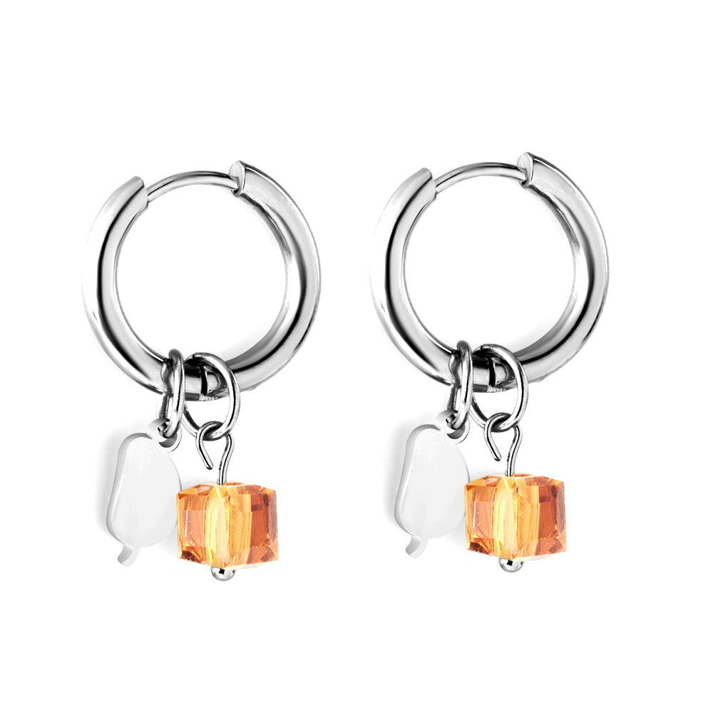 Stainless Steel Circle With Champagne Diamond+Mango Earrings asonjewelry