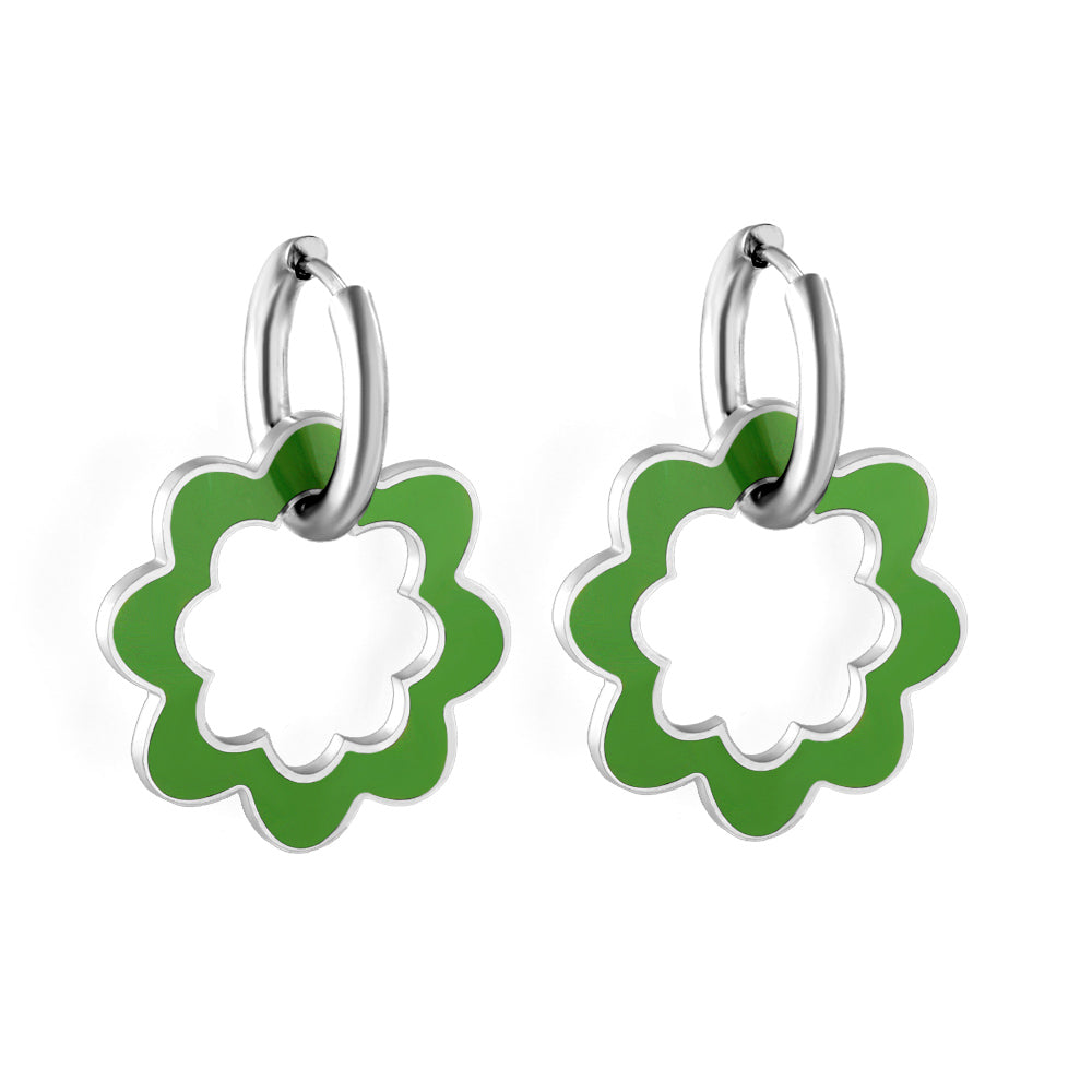 Stainless Steel Circle With Hollow Wreath Earrings For Women asonjewelry