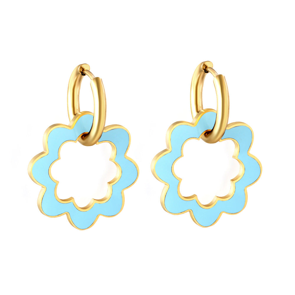 Stainless Steel Circle With Hollow Wreath Earrings For Women asonjewelry