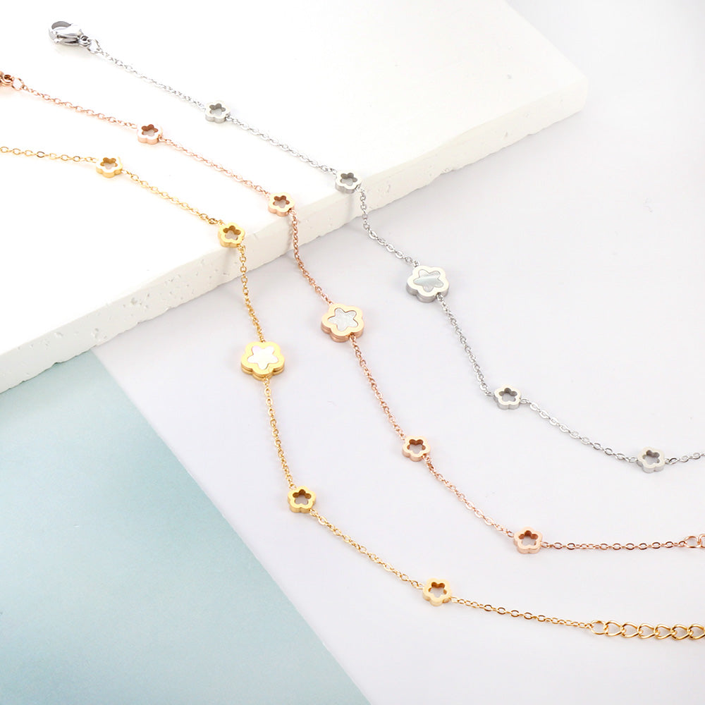 New 4 Peach Blossoms Hollow+A White Shell Peach Blossom Accessories Bracelet