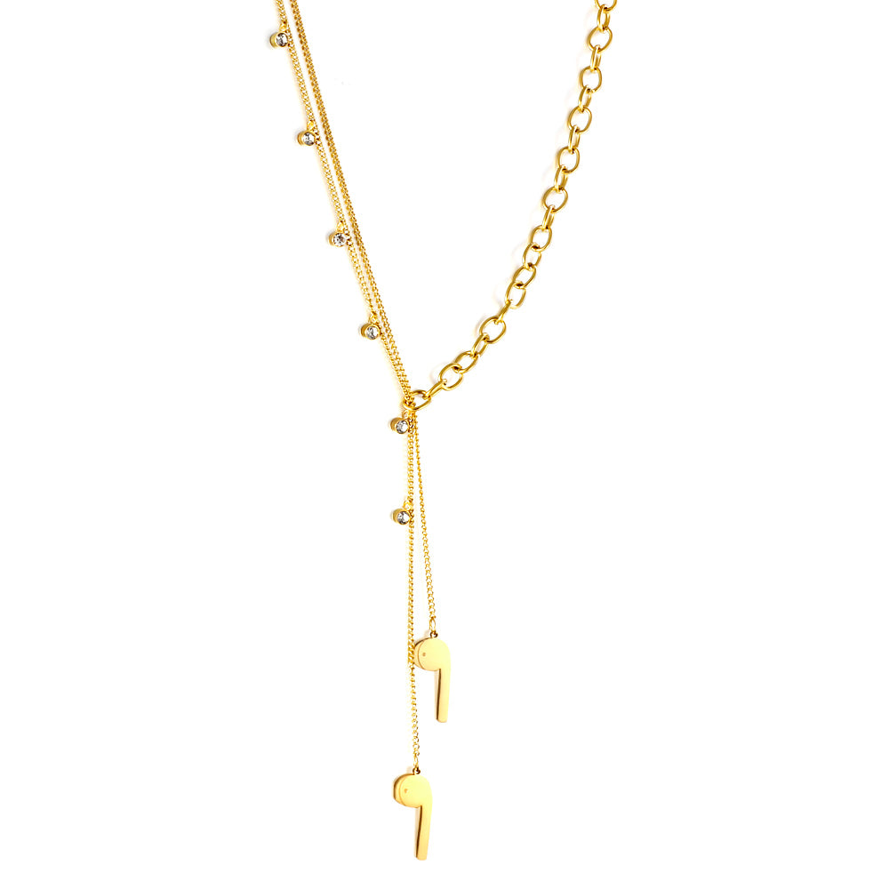 New 6 White Diamonds + 2pcs 6 Accessories + Single Side Double Chain Necklace