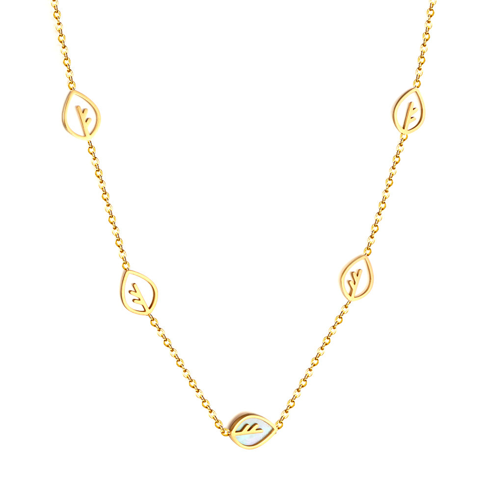 New Fashion 4 Pieces of Hollow Leaves + Leaves With White Shell Necklace