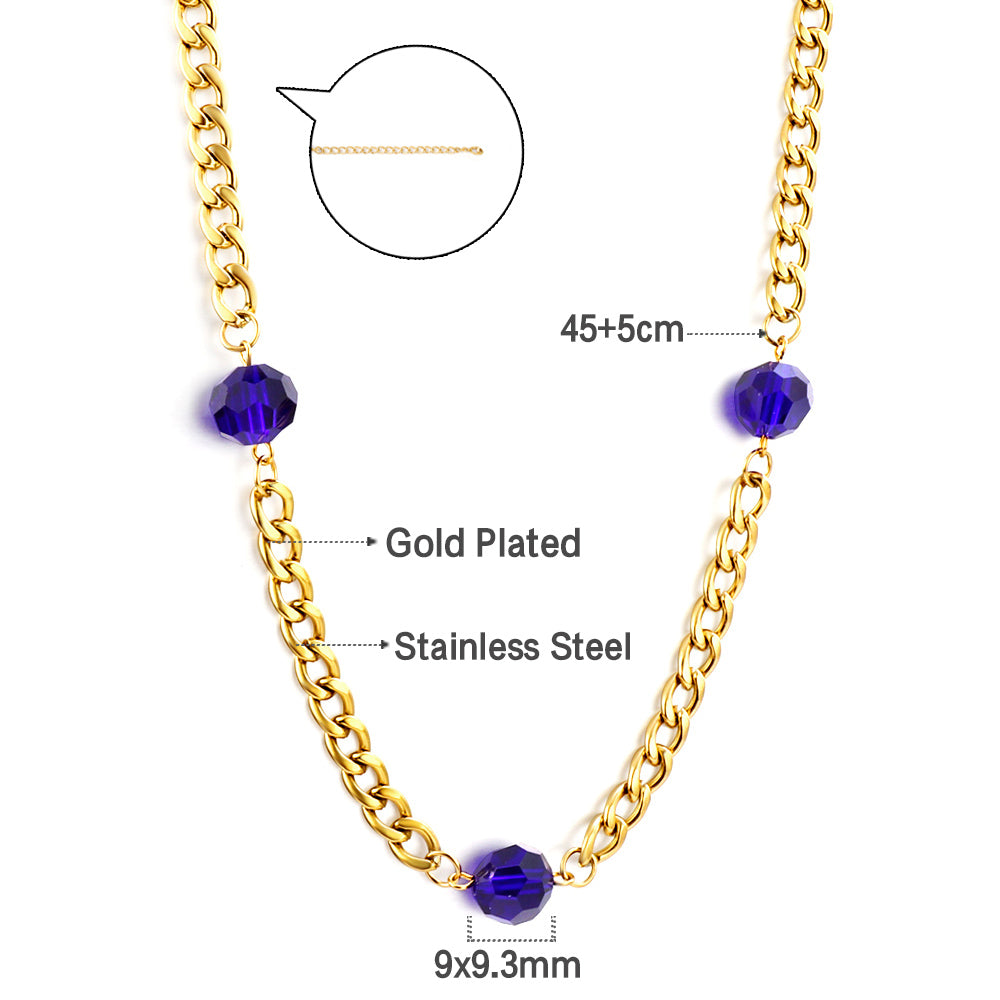 New Fashion 3 Irregular Round Dark Blue Diamonds Necklace