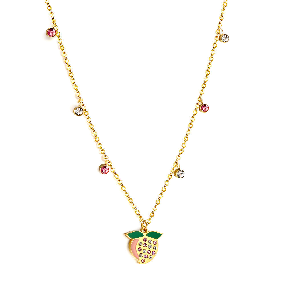 New 3 Rose Diamonds + 3 White Diamonds + Peach With Mixed Color Diamond Necklace asonjewelry