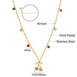 New Fashion 6 Mixed Color Round Diamonds+Cherry Mixed Color Drip Oil Accessory Necklace