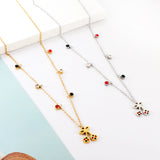 New Fashion 6 Mixed Color Round Diamonds+Cherry Mixed Color Drip Oil Accessory Necklace