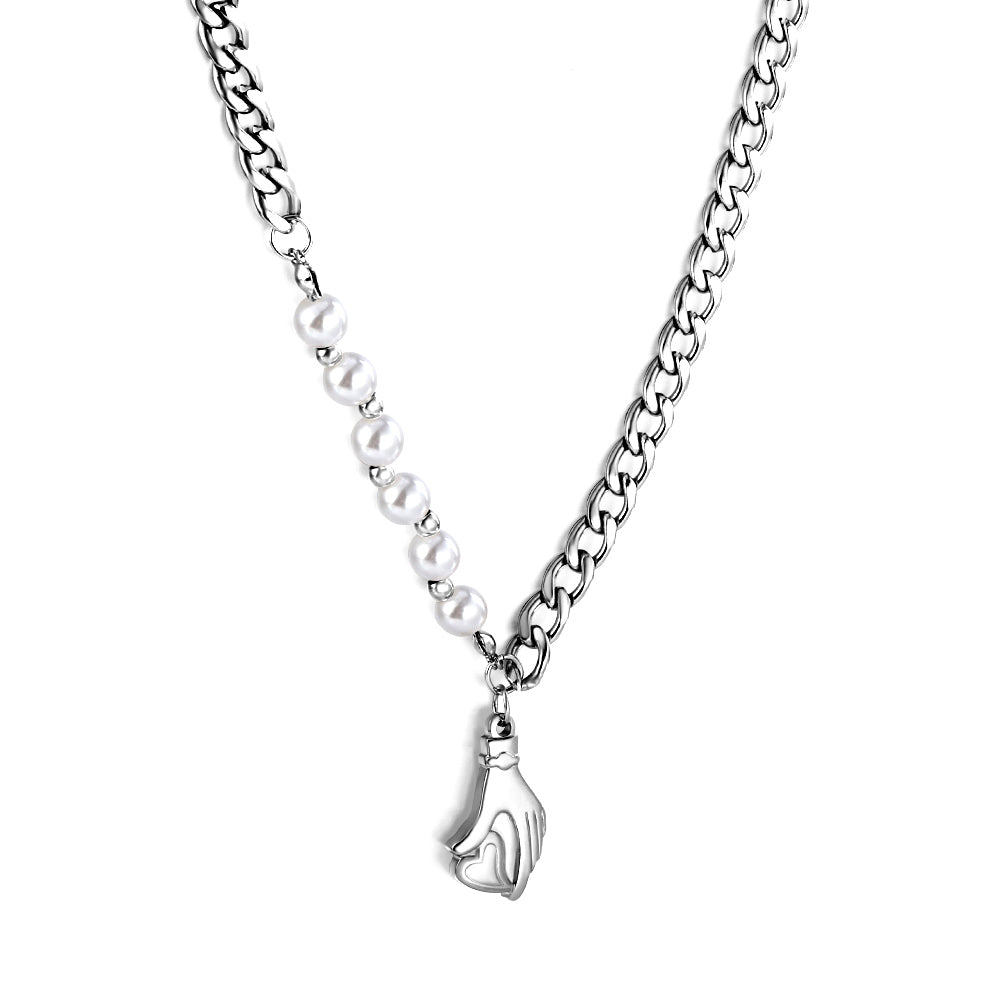 Stainless Steel 6 White Pearls+Hand Belt Loving Accessories Necklace asonjewelry