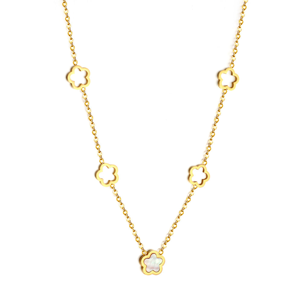 4 fleurs de pêcher creuses + fleur de pêcher avec collier d'accessoires en coquillage blanc