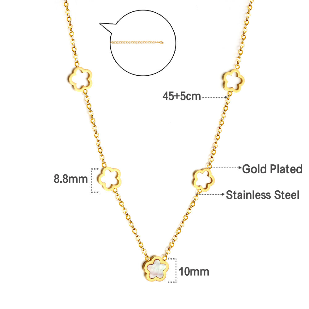 4 fleurs de pêcher creuses + fleur de pêcher avec collier d'accessoires en coquillage blanc