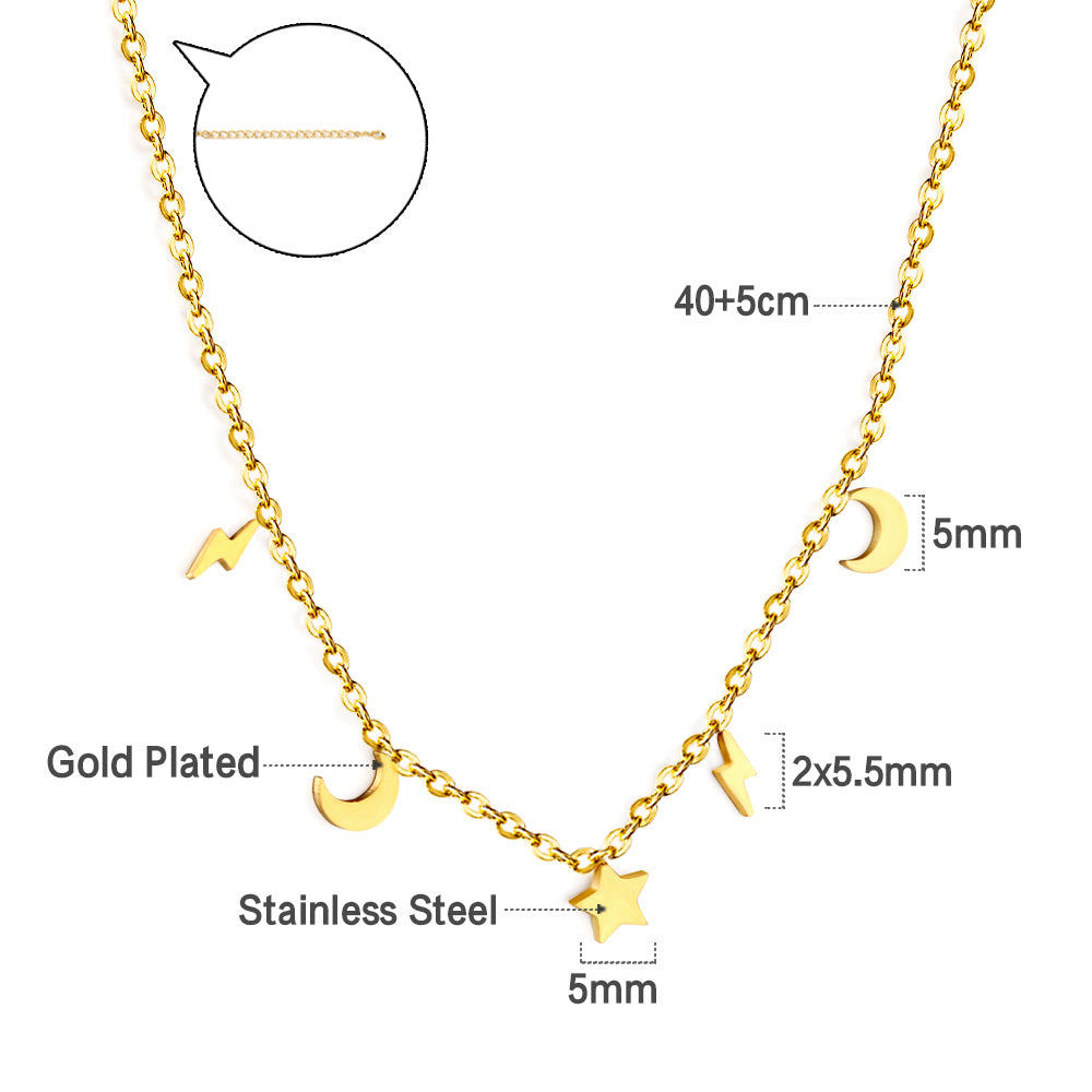 Nouvelle mode 1 étoile + 2 lunes + 2 éclairs accessoires collier