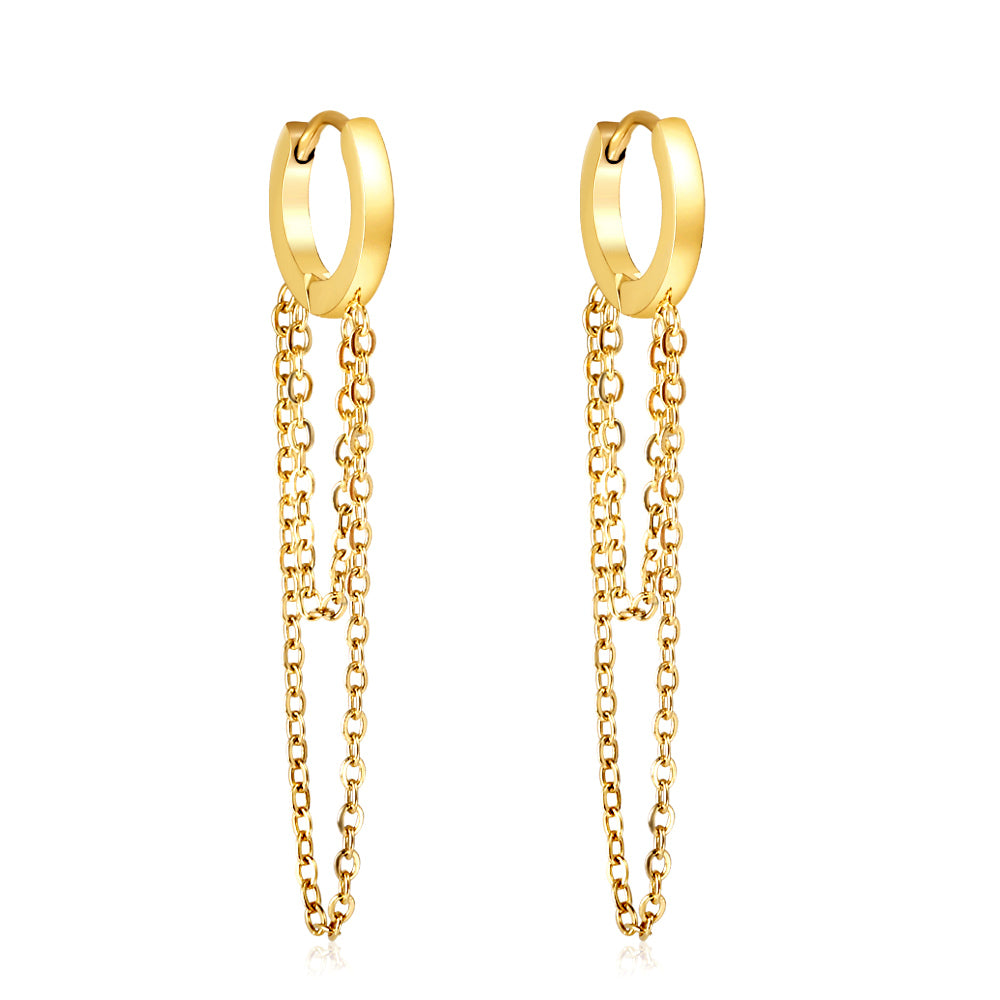 Stainless Steel Circle With Double Chain Earrings For Women