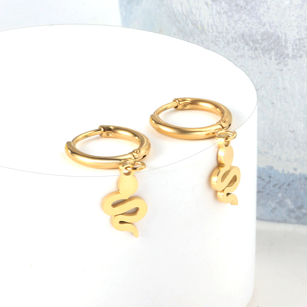 Stainless Steel Circle With Snake -shaped Earrings For Women asonjewelry