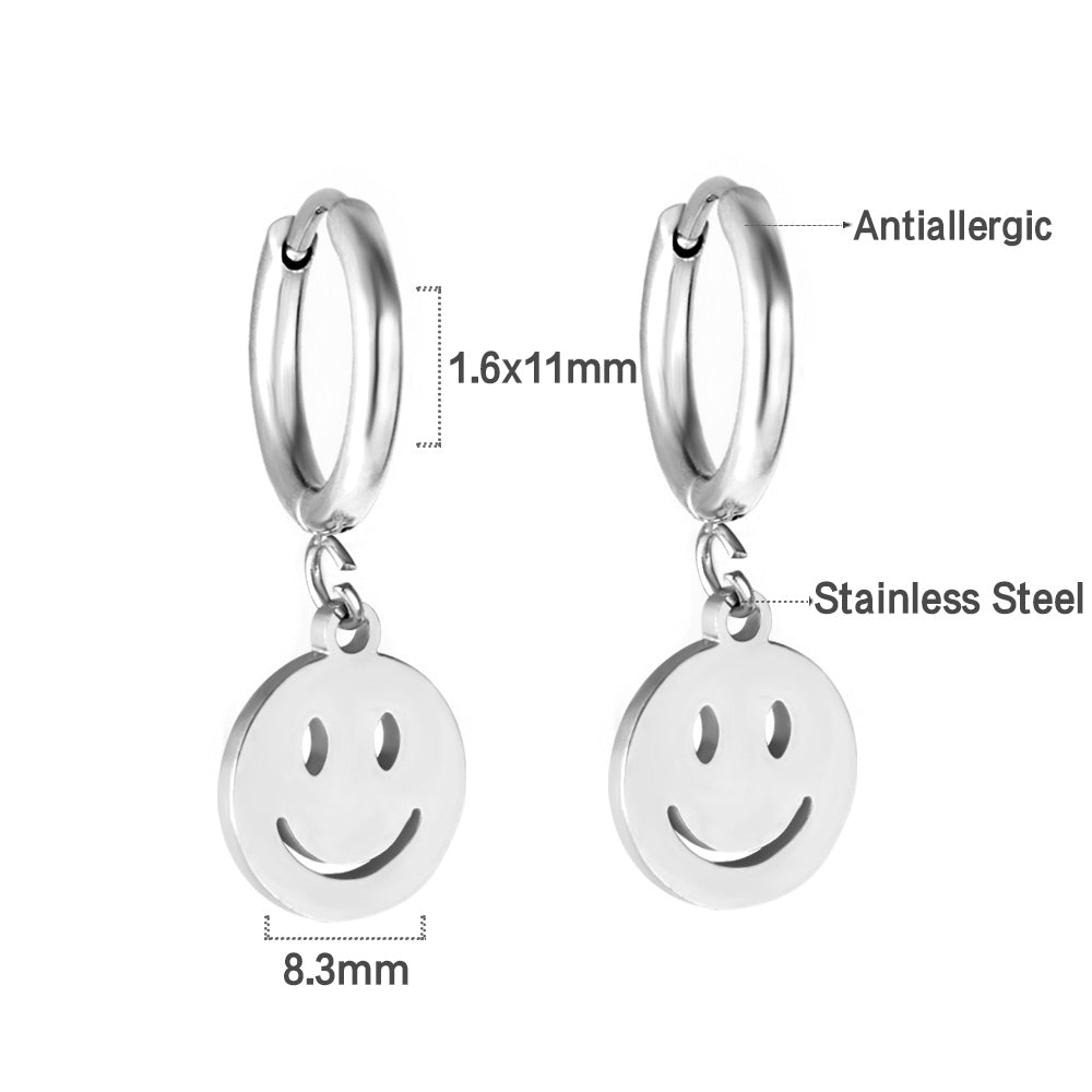 New 1.6x11mm Circle With Smiley Face Earrings