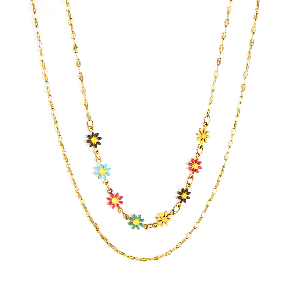 8 Mixed Color Small Zou Chrysanthemums + Chain Double Chain Necklace asonjewelry