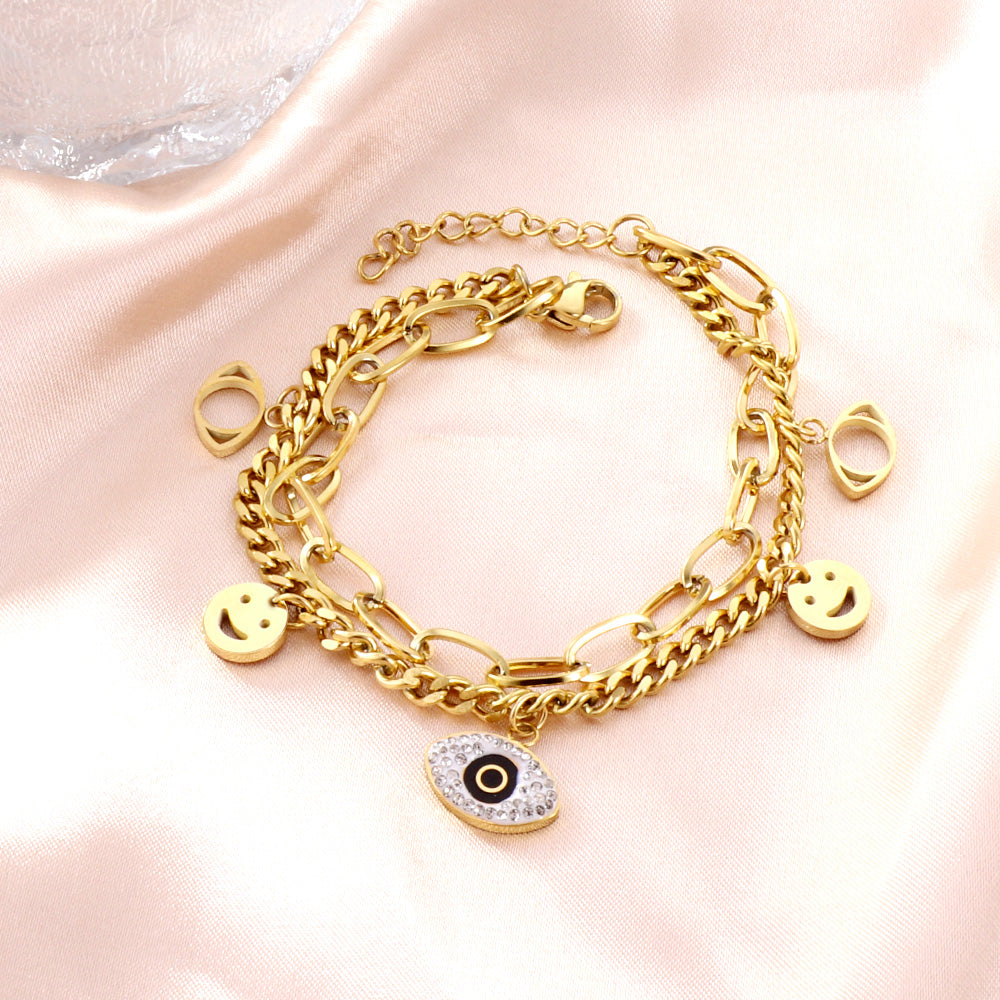 New Fashion 2 Smiley Faces + 2 Hollow Eyes + 1 Eye With Mixed Color Diamond Accessories Bracelet asonjewelry