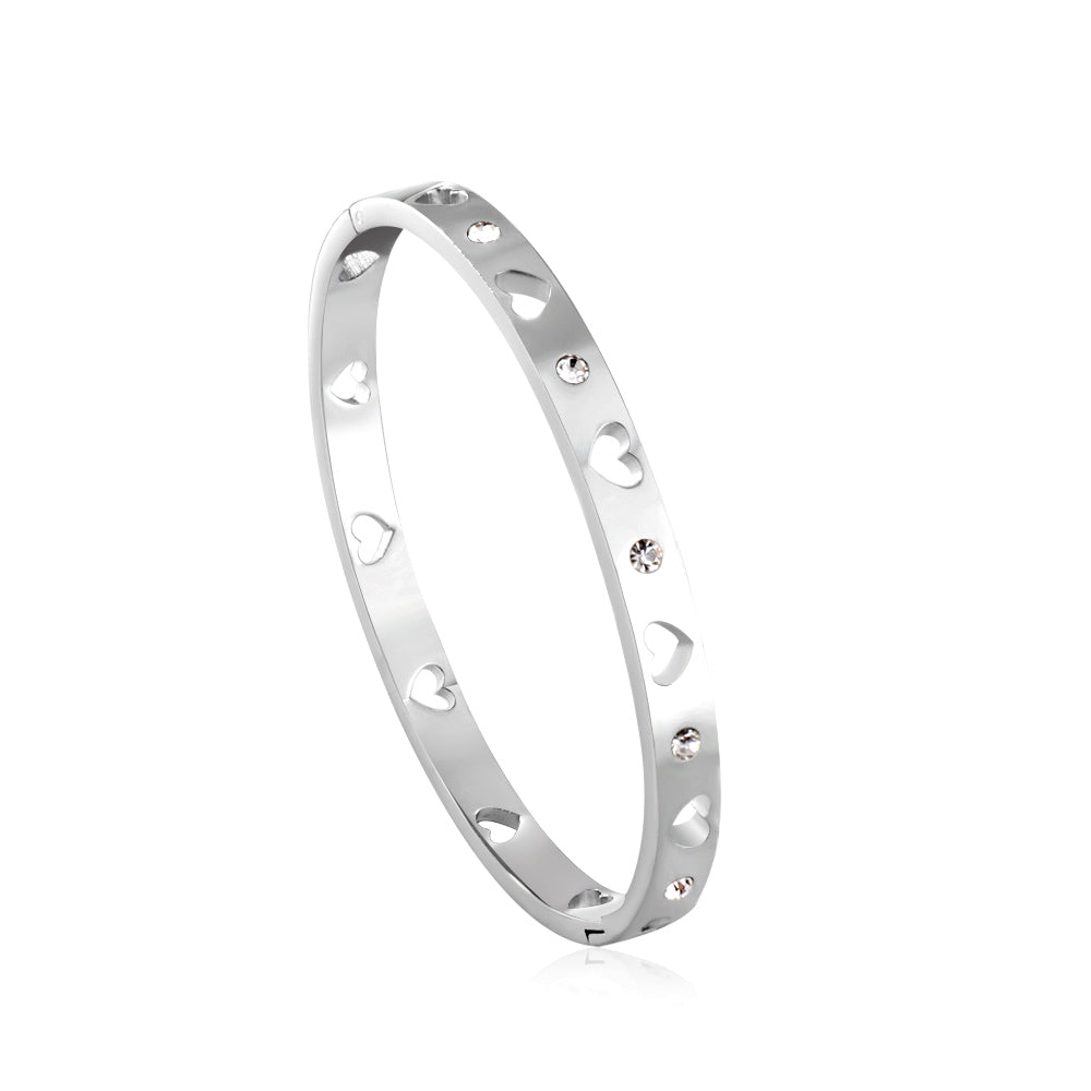 New Fashion Steel Color With Diamonds Hard Bracelet For Women asonjewelry