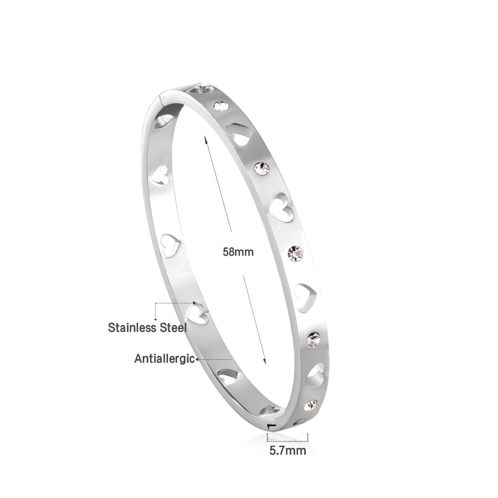 New Fashion Steel Color With Diamonds Hard Bracelet For Women