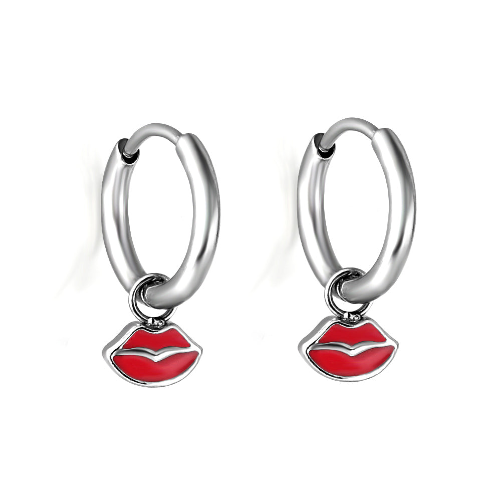 New 1.6x11mm Circle With Red Lips Earrings For Women asonjewelry