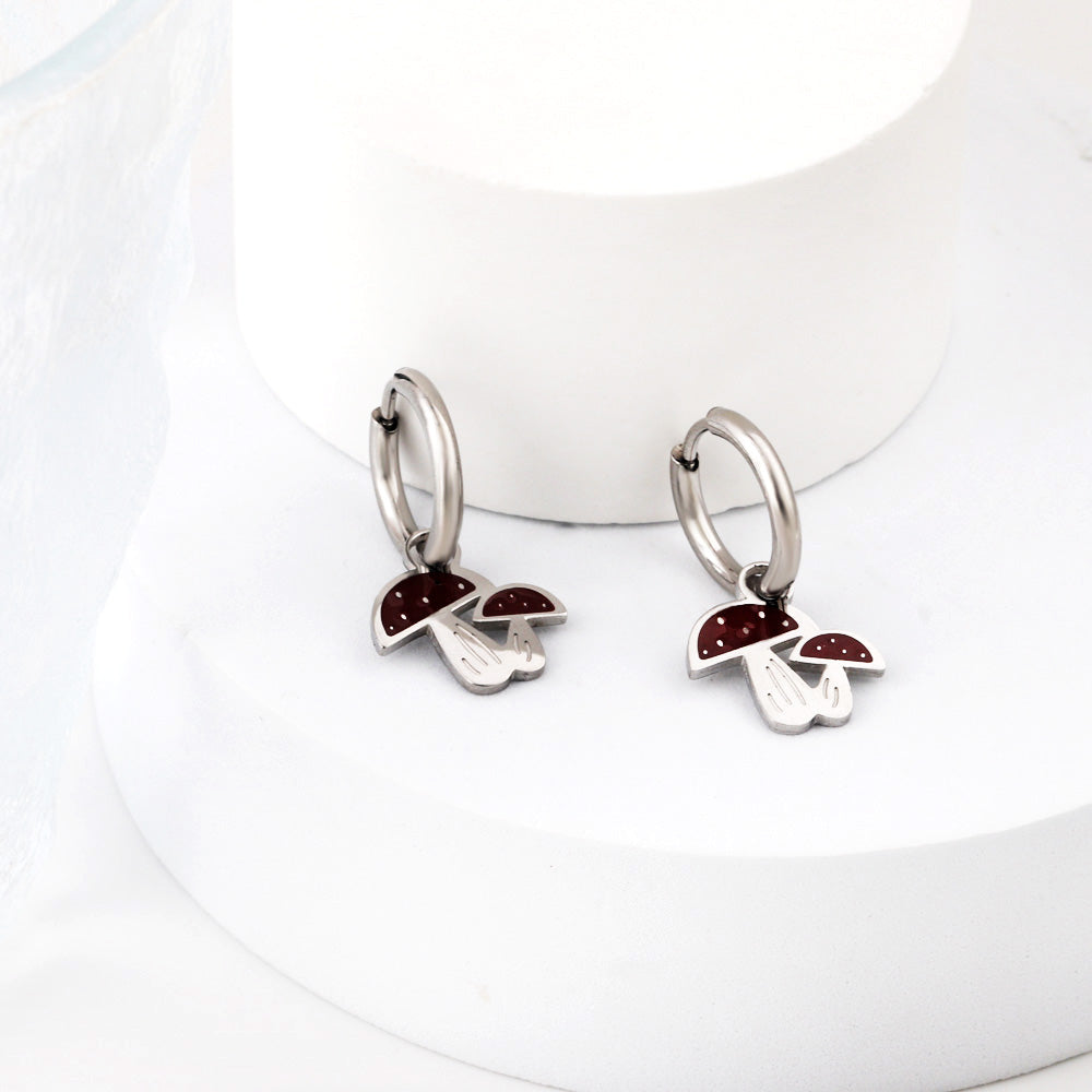 New 1.6x11mm Circle With Red Mushroom Earrings asonjewelry