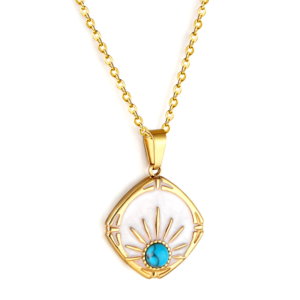 Collier pendentif oeil serti turquoise