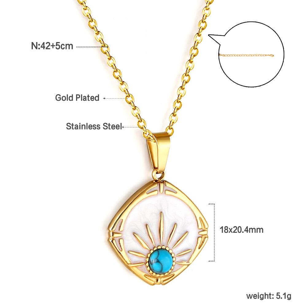 Collier pendentif oeil serti turquoise