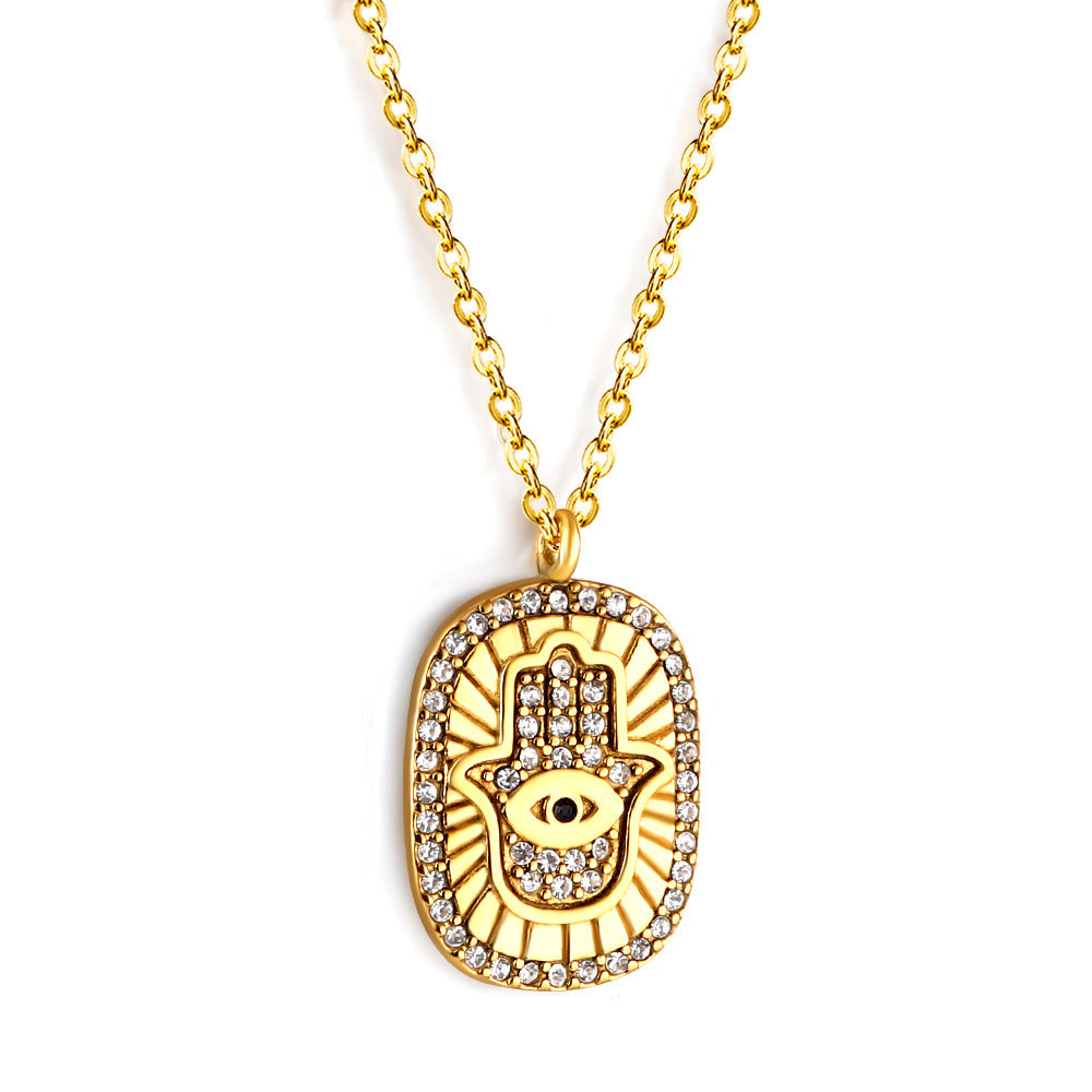 Hand pendant necklace with medal set zirconia asonjewelry