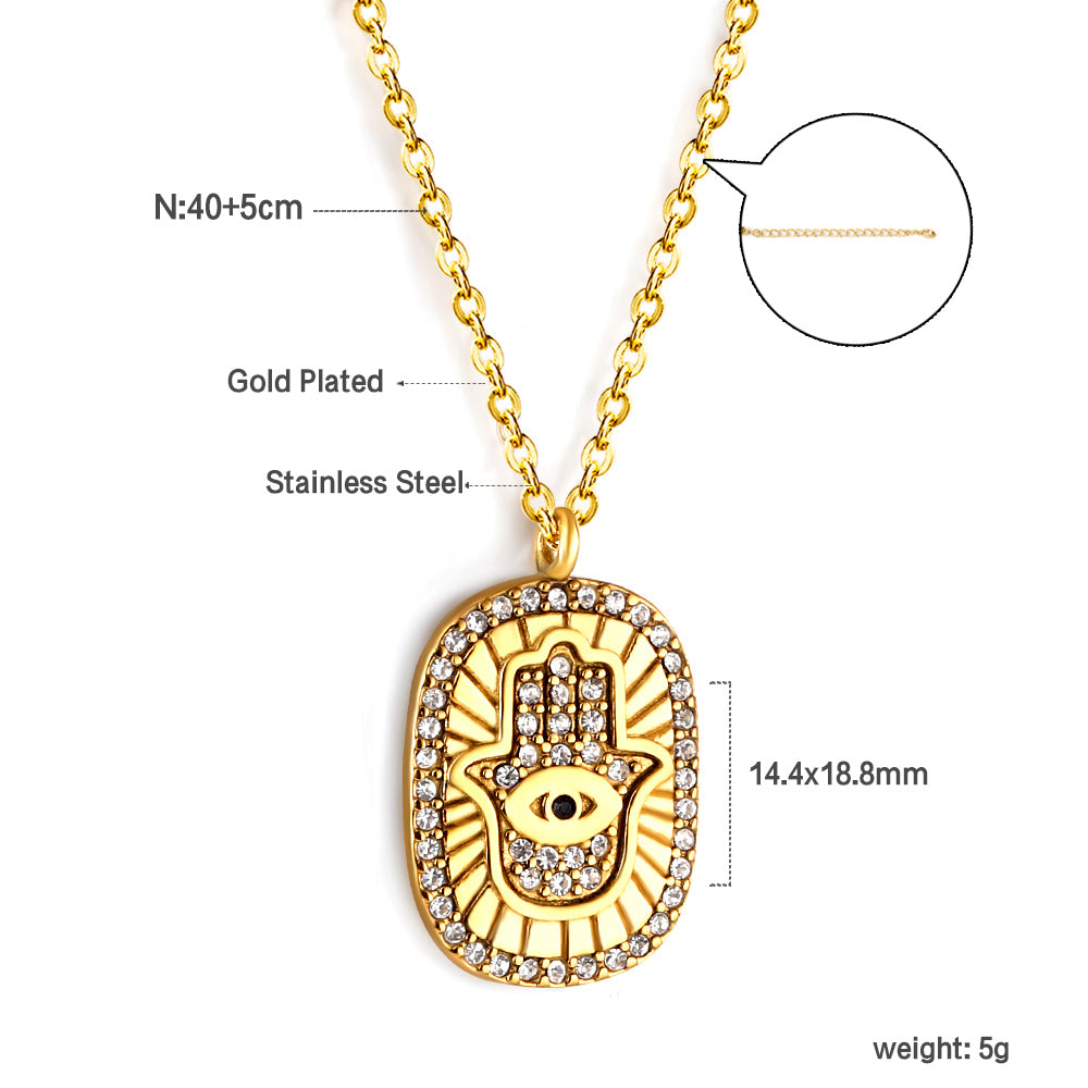 Hand pendant necklace with medal set zirconia asonjewelry